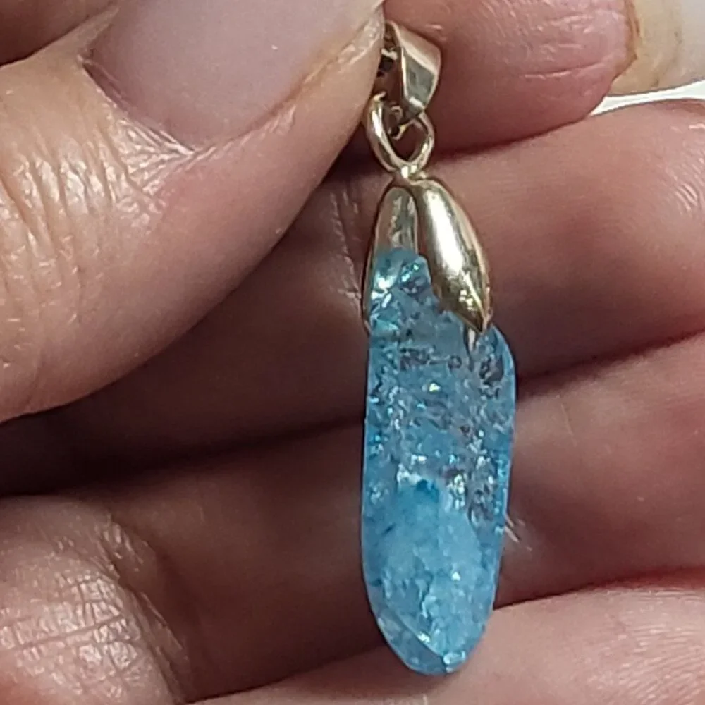 Aquamarine Blue Crackle Quartz Pendant